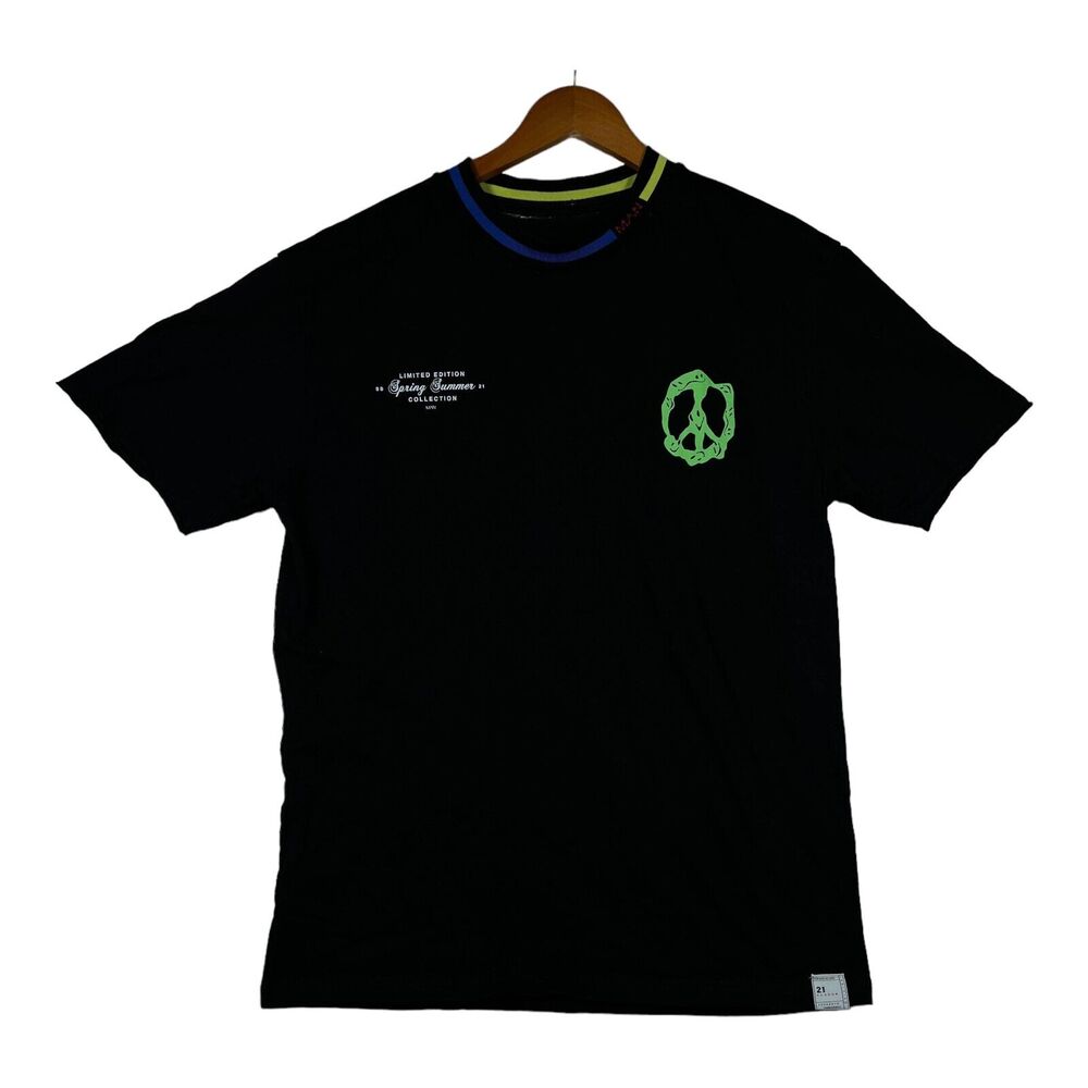 Boohoo Mens T Shirt Black Peace Sign Melting Streetwear Death Row Record Print S
